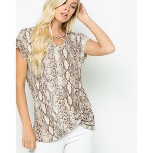 Taupe Snake Print Side Knot Top